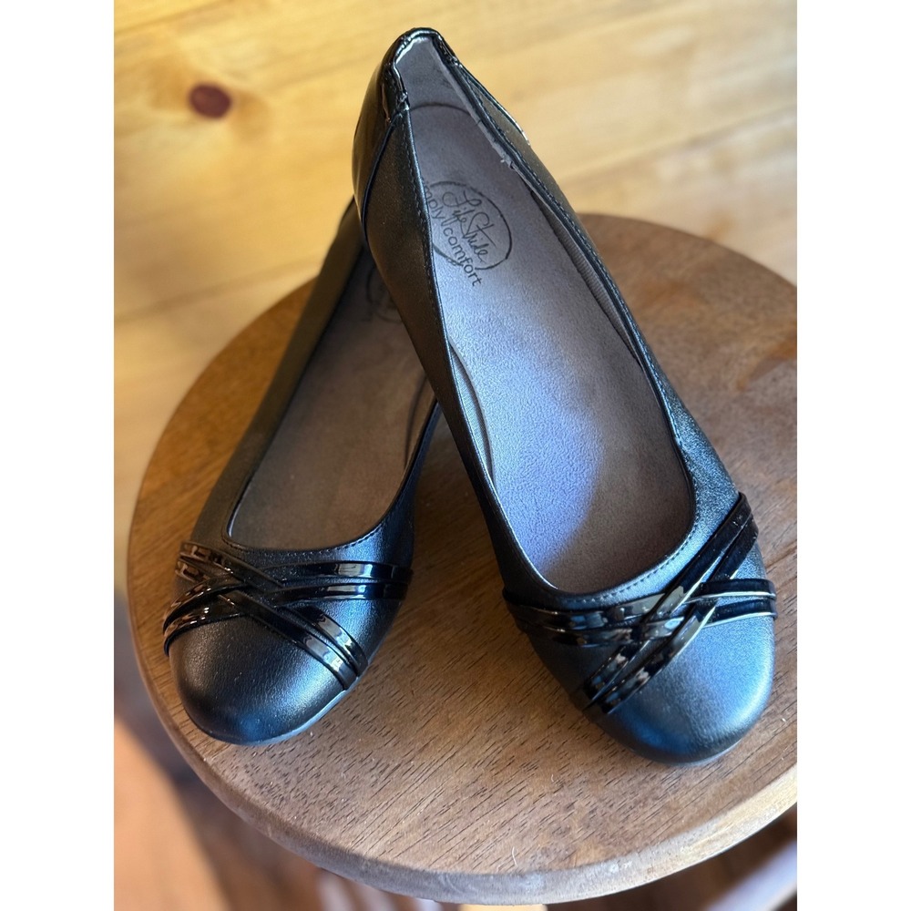 LifeStride Aliza Womens Black Ballet Flats Patent Detail Simply Comfort Size 7W